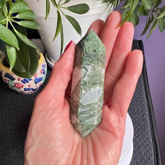 Moss Agate Crystal Double Terminated Point (#6)‎ - Picture 2 of 12